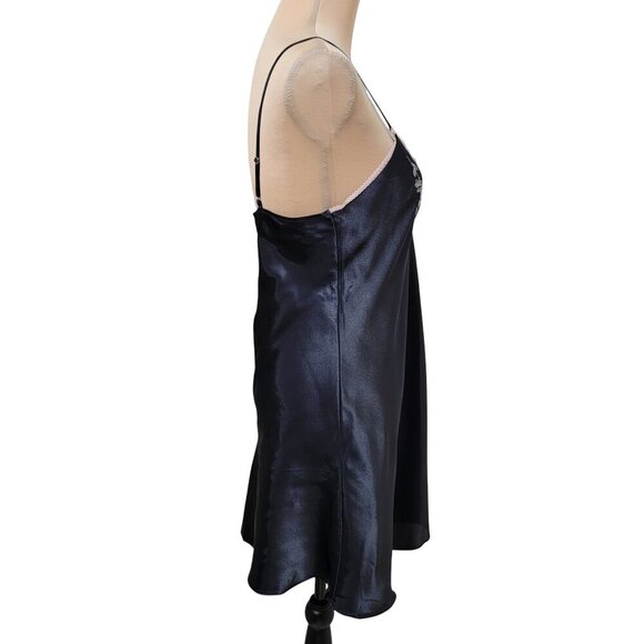 Jones New York Size M Black Satin Slip Dress with Embroidered Design, Like New - Picture 5 of 11